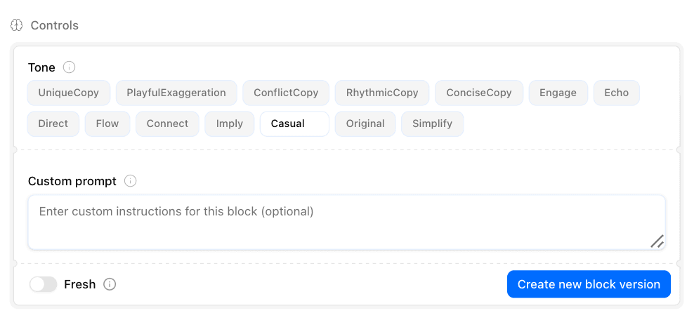 Block controls preview