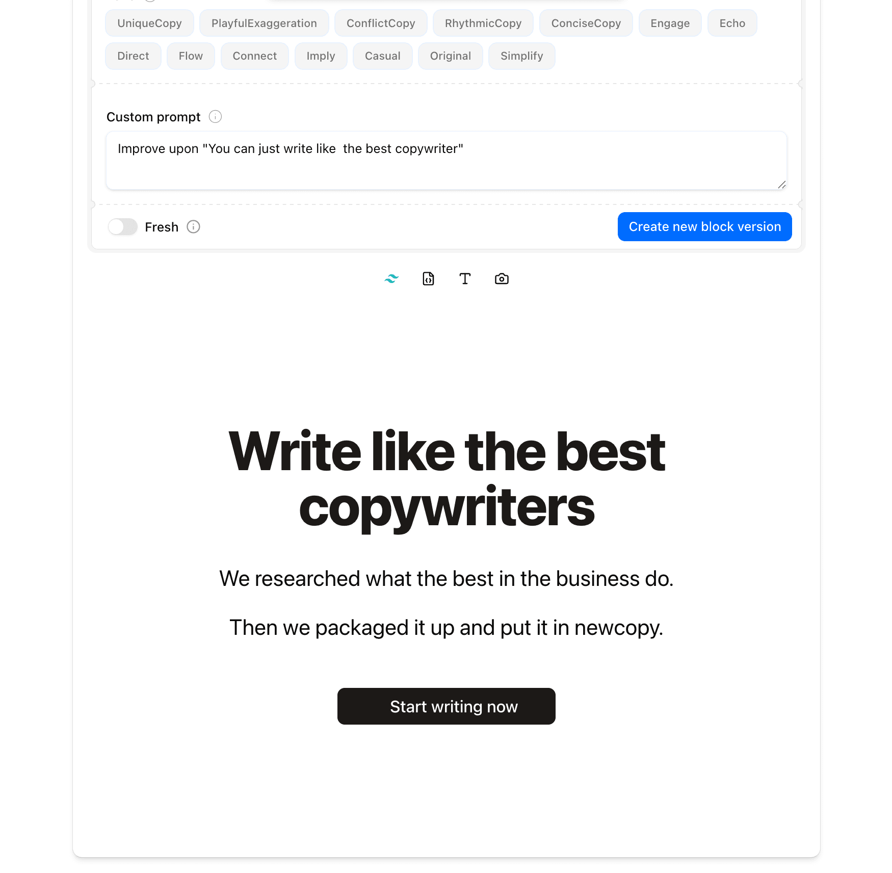 Hero section block preview